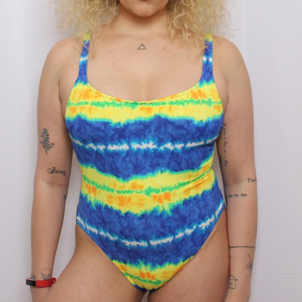 vintage 80s Tie Dye Swimsuit